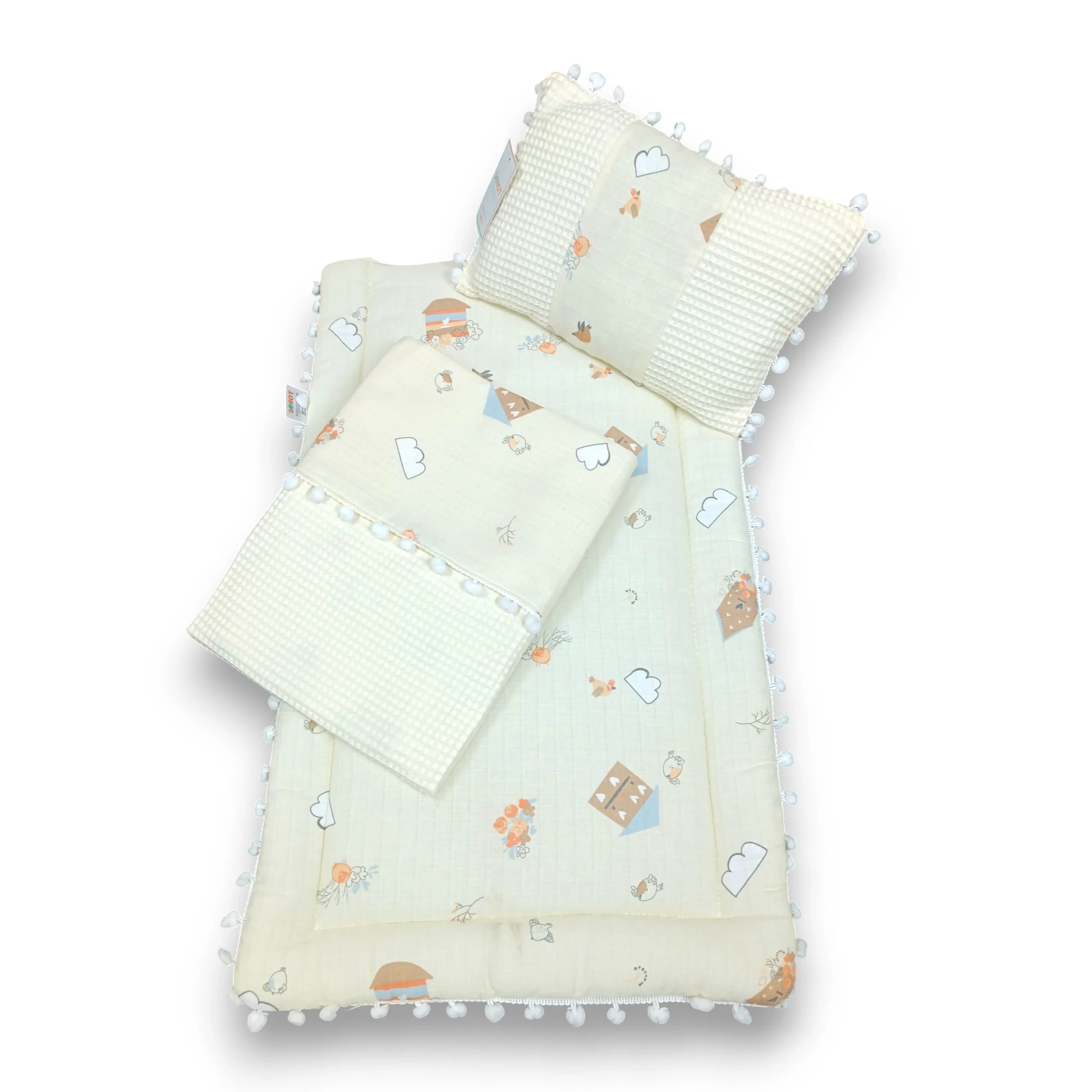 müslin & pike 3 parça alt açma seti – yastık & battaniyeli (copy)