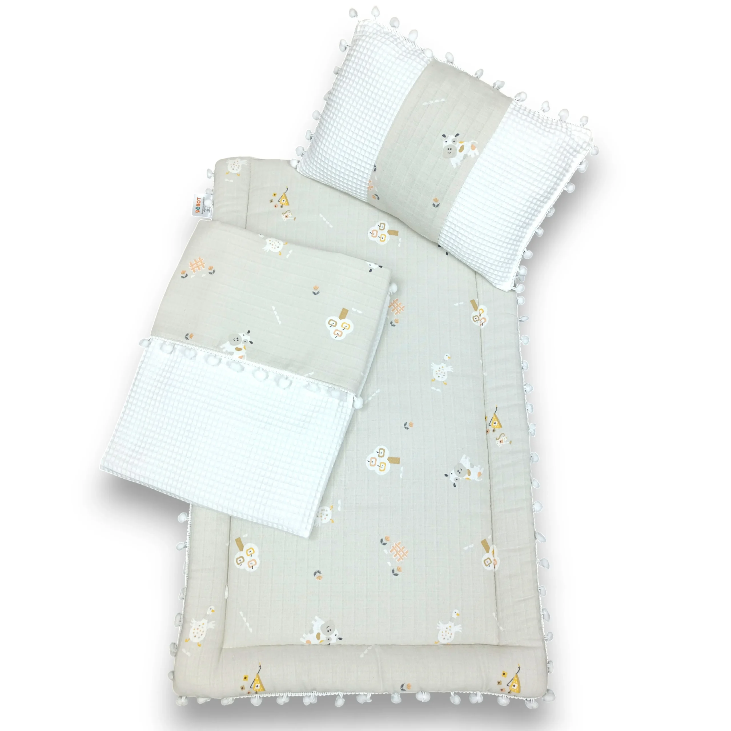 müslin & pike 3 parça alt açma seti – yastık & battaniyeli (copy)