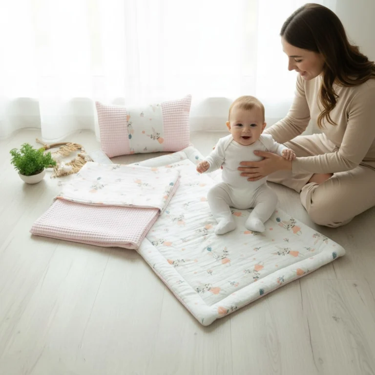 müslin & pike 3 parça alt açma seti – yastık & battaniyeli
