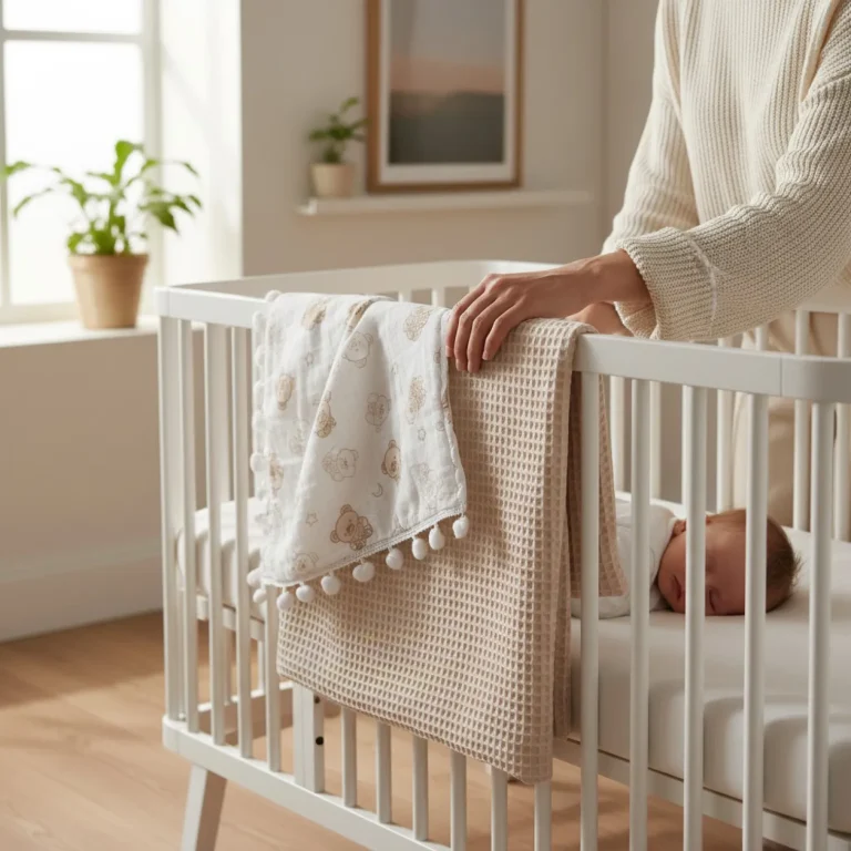 ponpon detaylı müslin & pike bebek battaniyesi